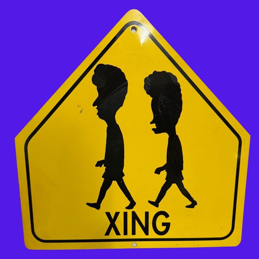 Vintage Beavis and Butt-Head traffic XING Metal Crossing Sign Yellow MTV 15.5